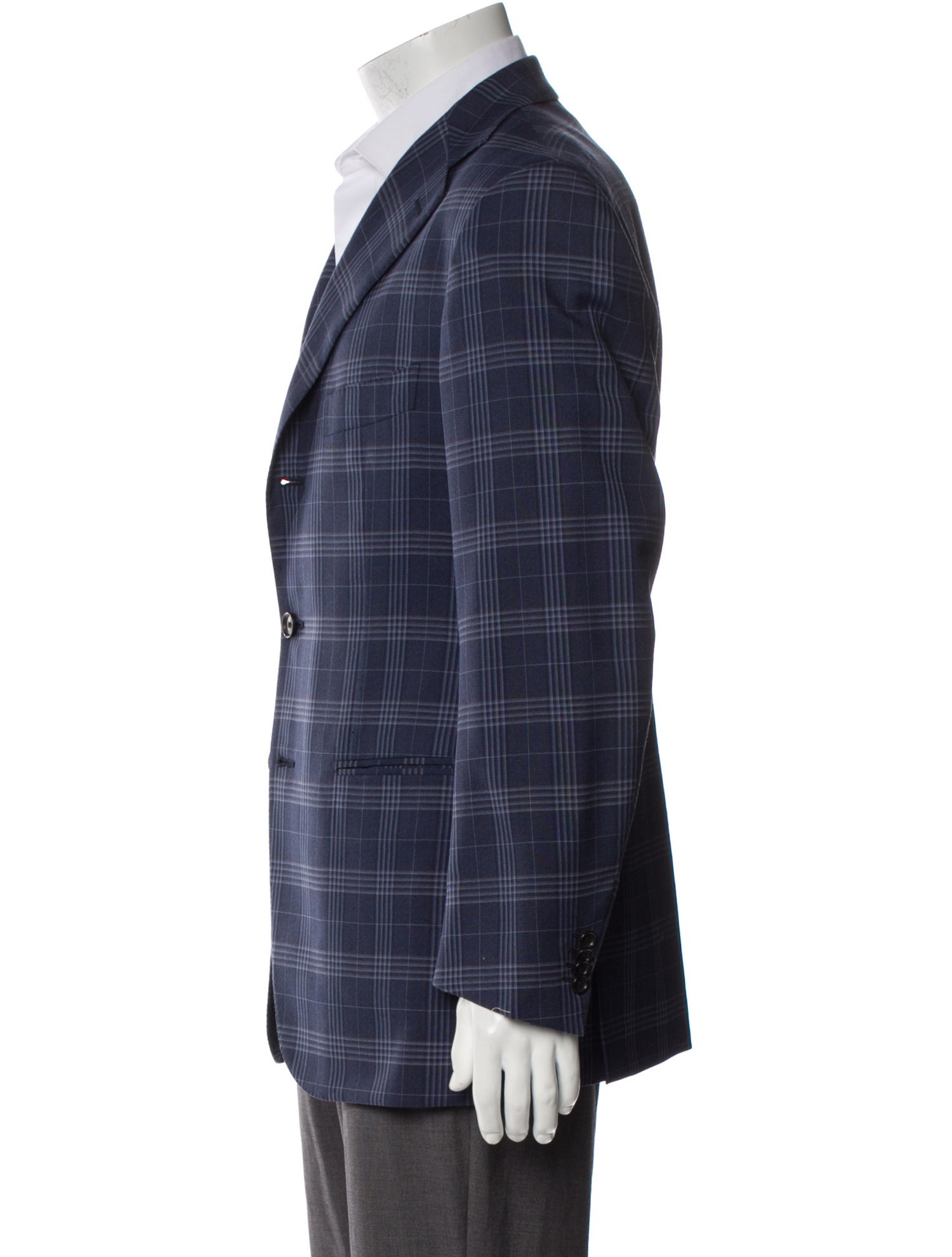 Isaia Wool Plaid Print Blazer