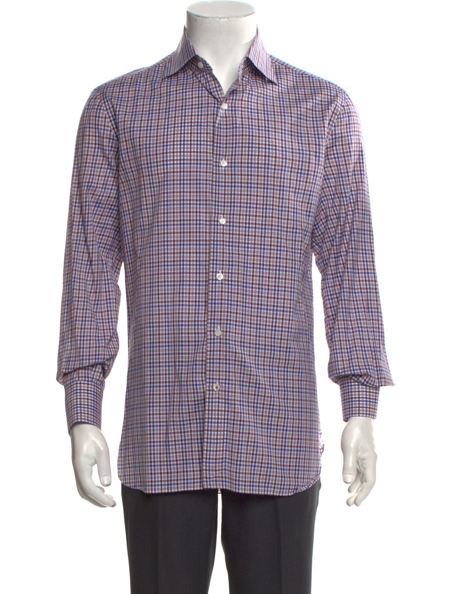 Isaia Plaid Print Long Sleeve Dress Shirt