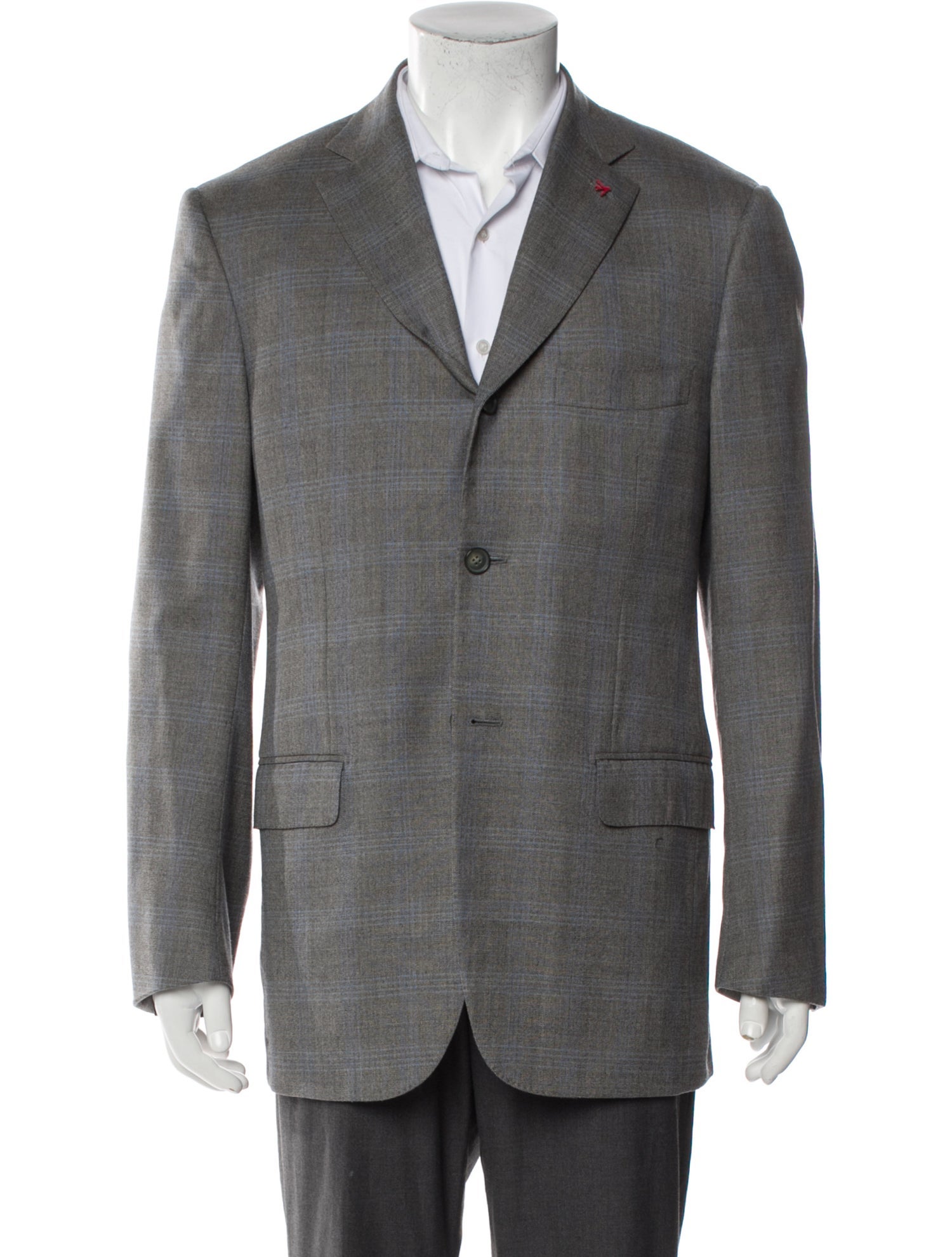 Isaia Wool Plaid Print Blazer