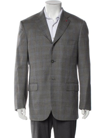 Isaia Wool Plaid Print Blazer