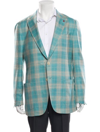 Isaia Wool Plaid Print Blazer