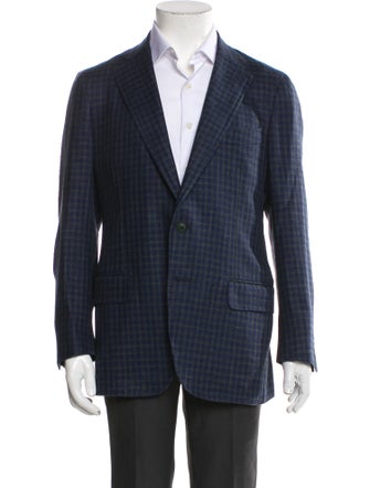 Isaia Wool Plaid Print Blazer