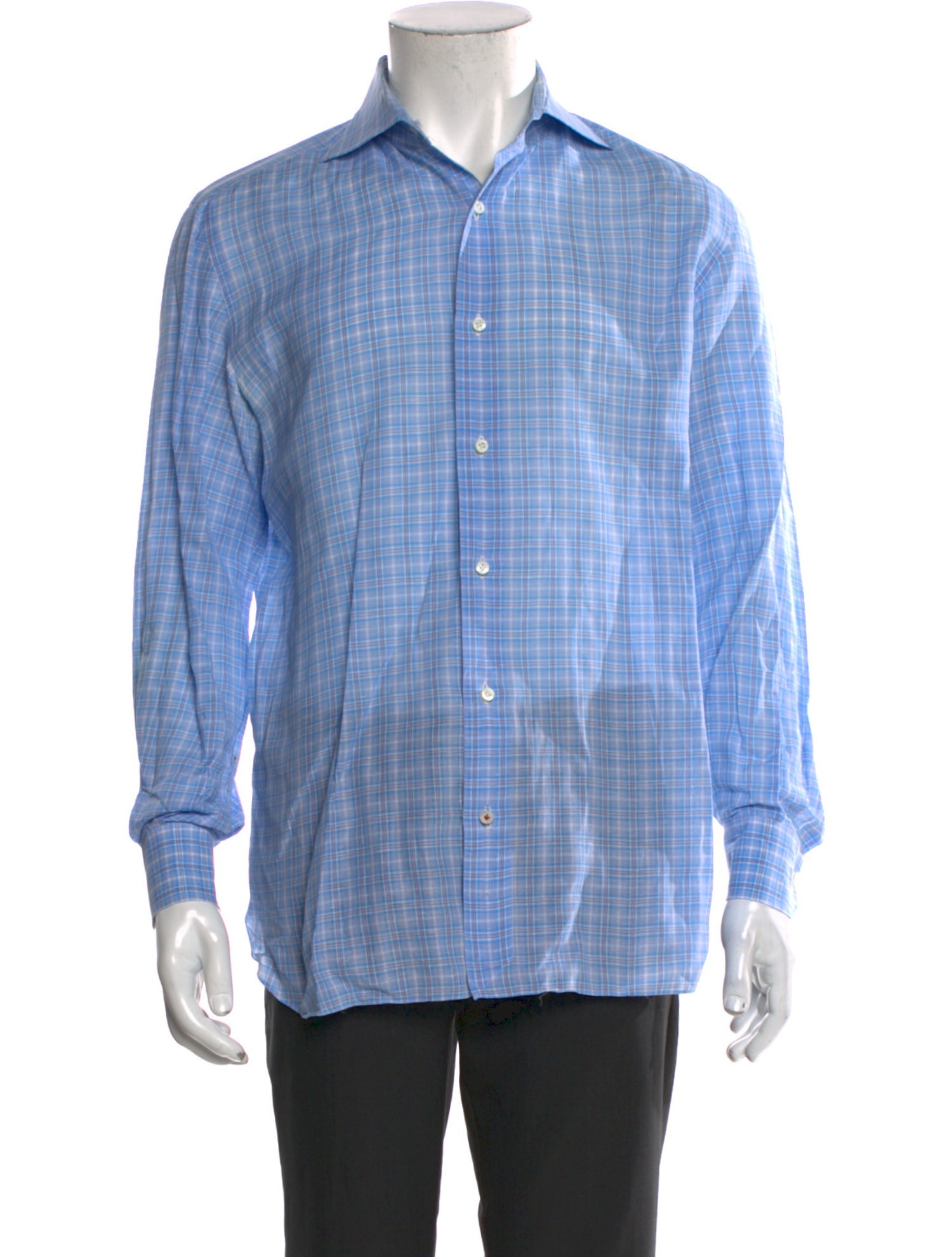 Isaia Plaid Print Long Sleeve Dress Shirt