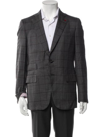 Isaia Wool Plaid Print Overcoat