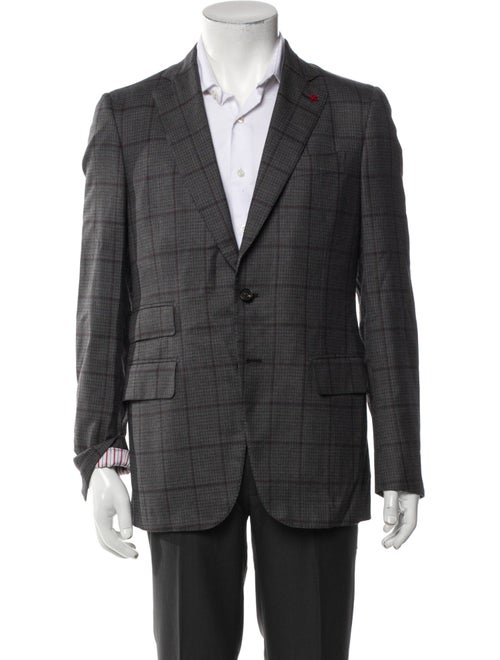 Isaia Wool Plaid Print Overcoat