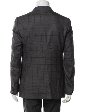 Isaia Wool Plaid Print Overcoat