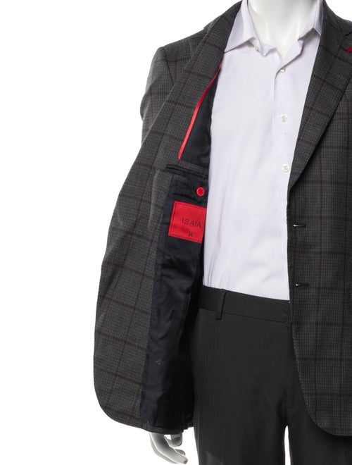 Isaia Wool Plaid Print Overcoat