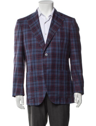 Isaia Wool Plaid Print Peacoat