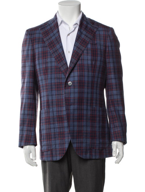 Isaia Wool Plaid Print Peacoat