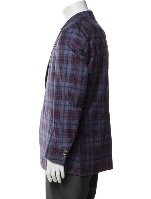 Isaia Wool Plaid Print Peacoat