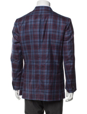 Isaia Wool Plaid Print Peacoat