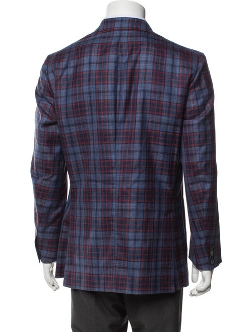Isaia Wool Plaid Print Peacoat
