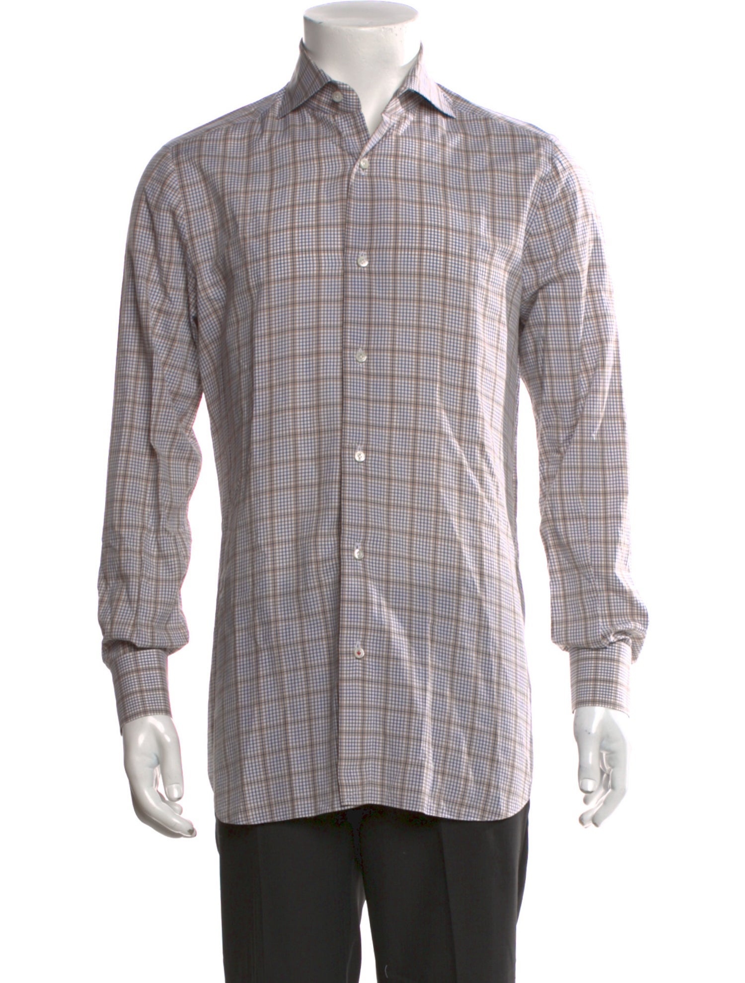 Isaia Plaid Print Long Sleeve Dress Shirt