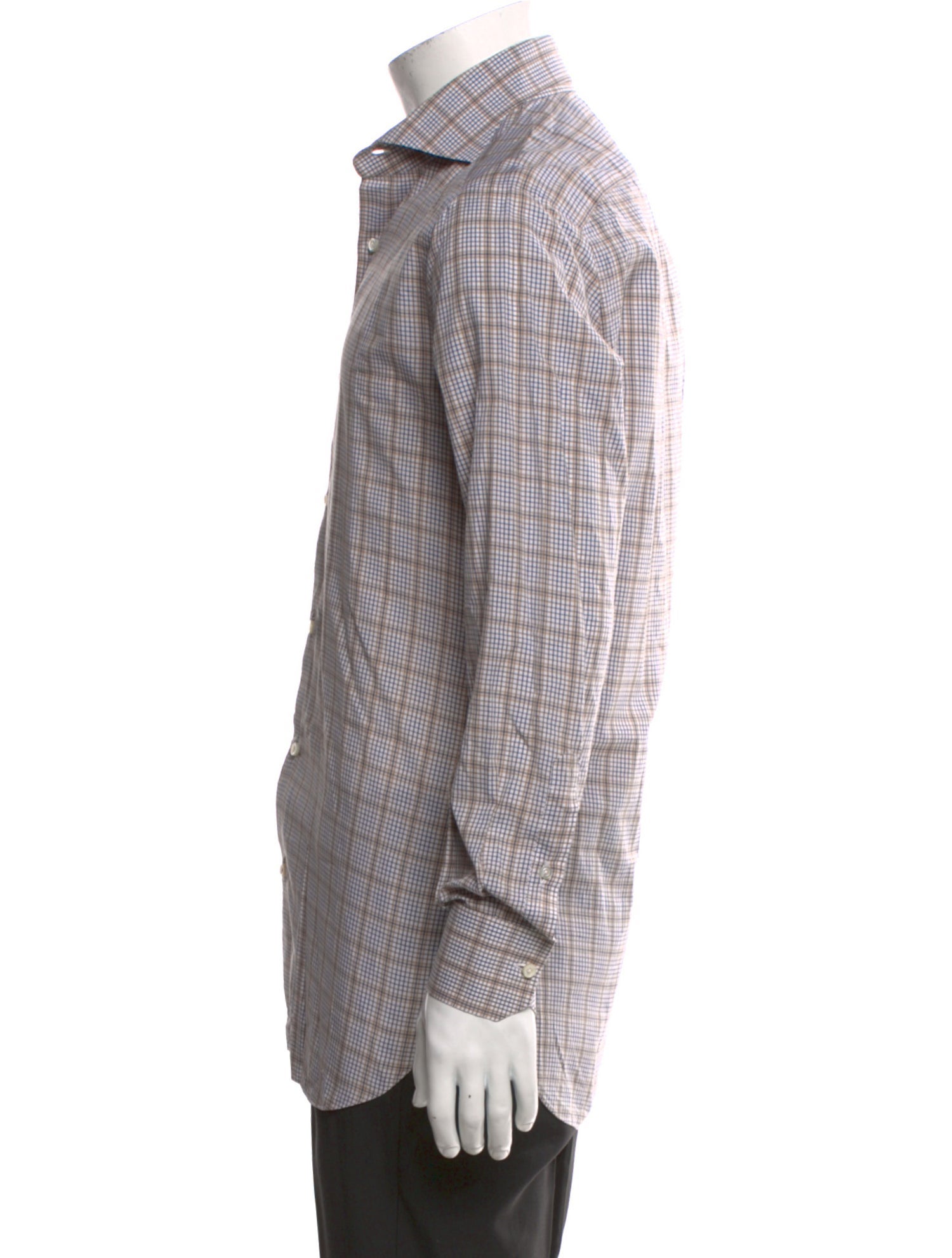 Isaia Plaid Print Long Sleeve Dress Shirt