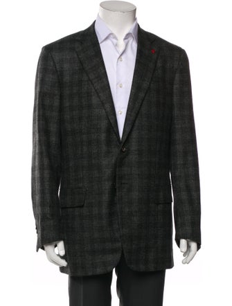 Isaia Wool Plaid Print Blazer