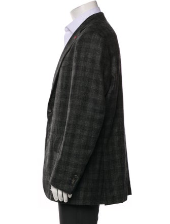 Isaia Wool Plaid Print Blazer