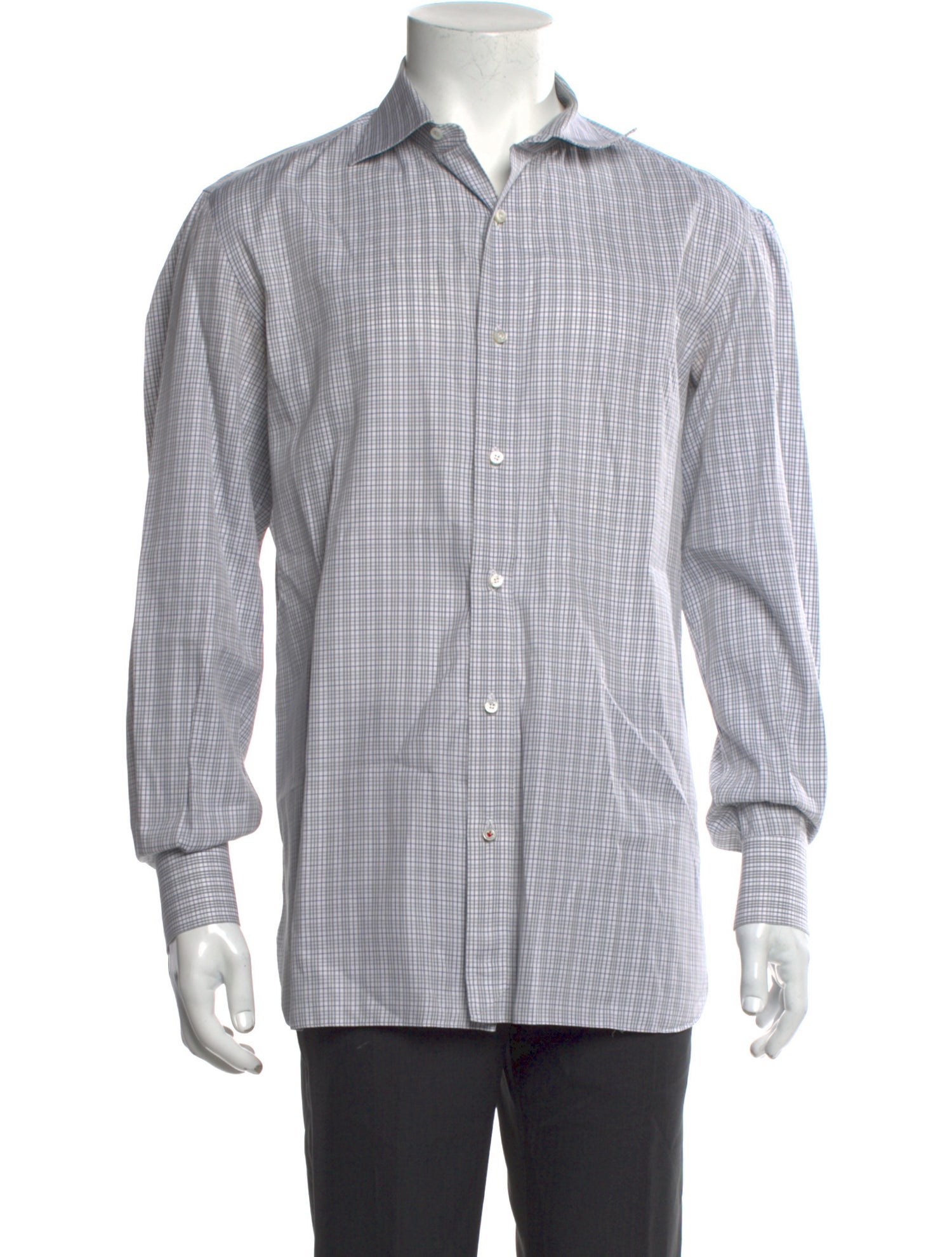 Isaia Plaid Print Long Sleeve Dress Shirt