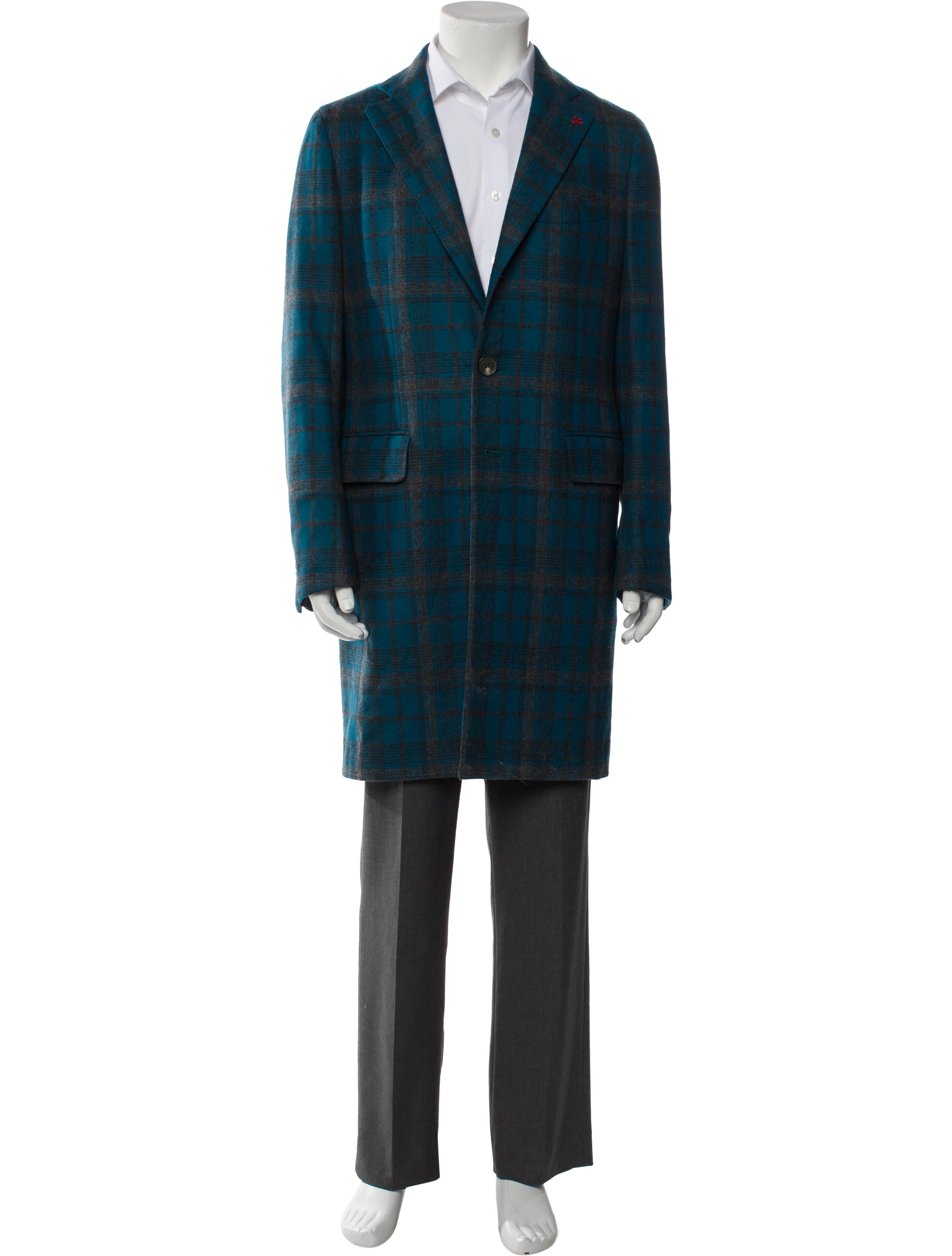 Isaia Wool Plaid Print Overcoat