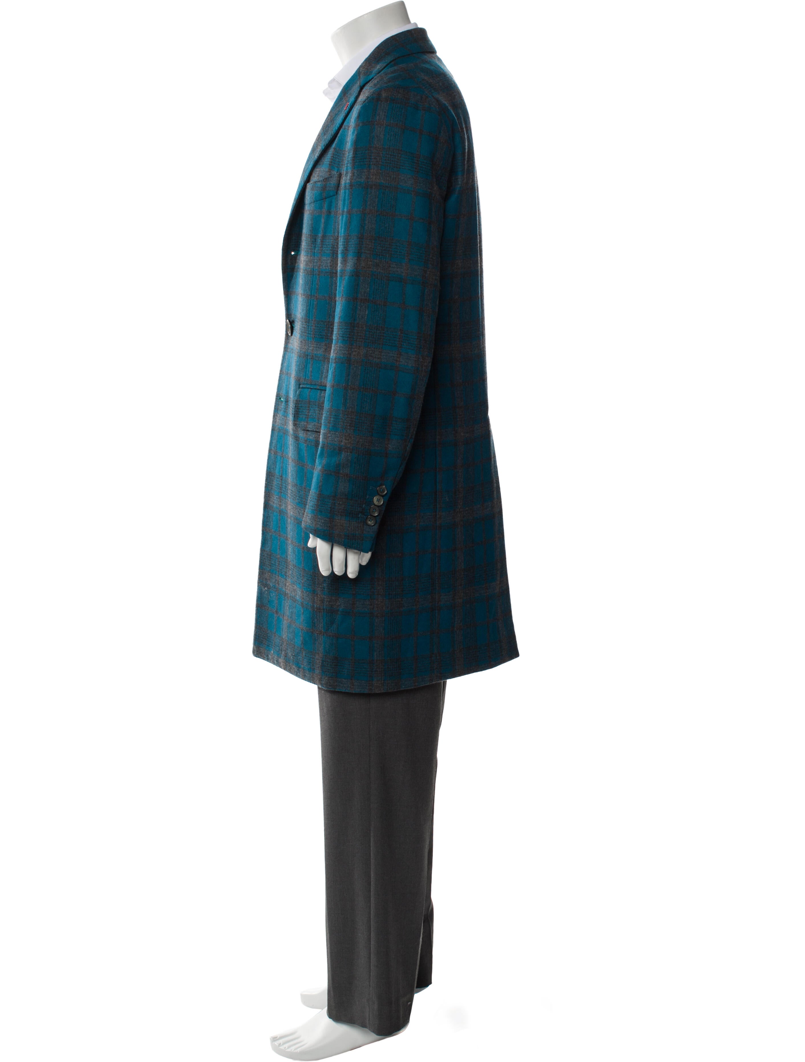 Isaia Wool Plaid Print Overcoat
