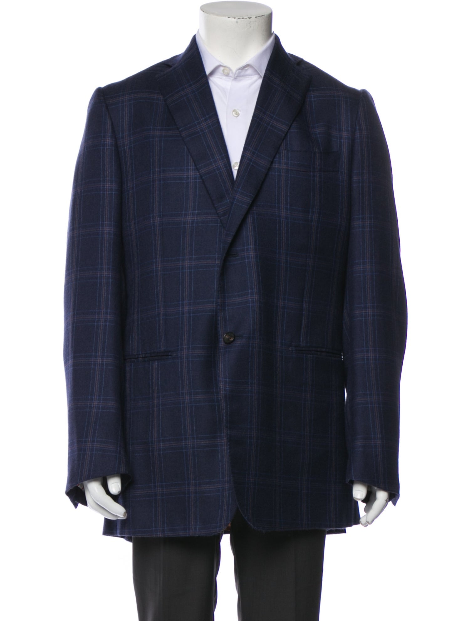 Isaia Cashmere Plaid Print Blazer