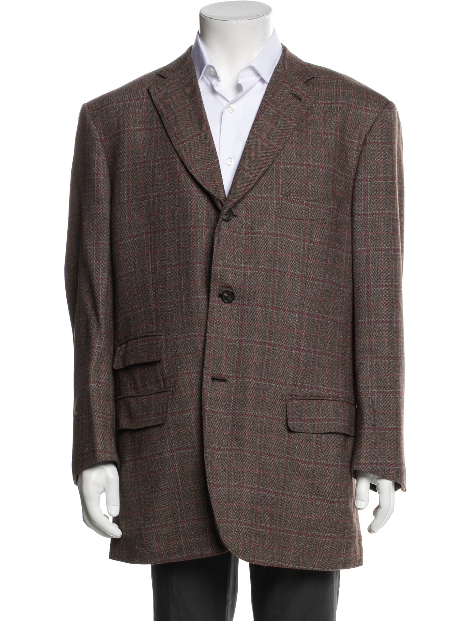 Isaia Wool Plaid Print Blazer