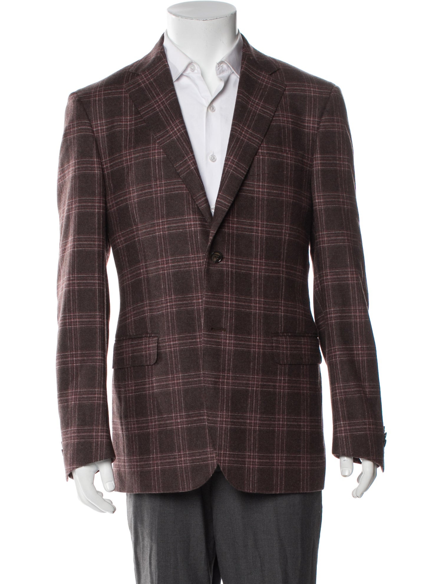 Isaia Wool Plaid Print Blazer