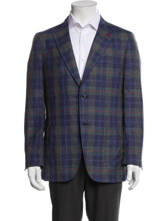 Isaia Cashmere Plaid Print Blazer