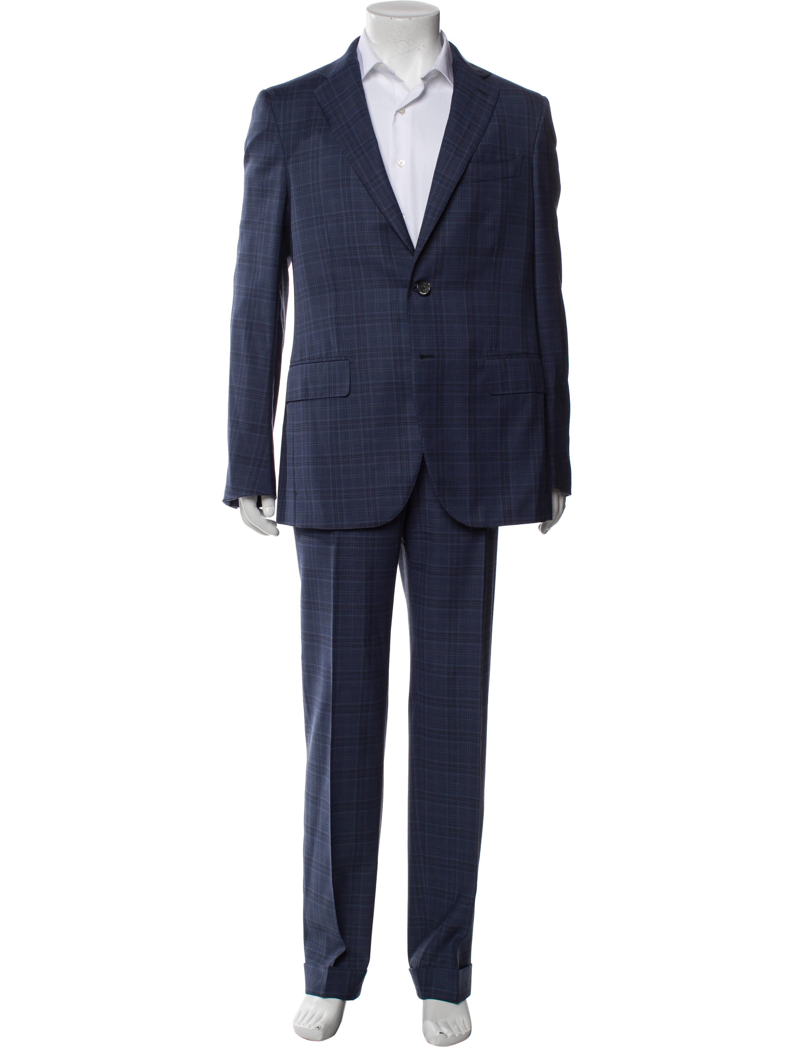 Isaia Wool Plaid Print Two-Piece Suit