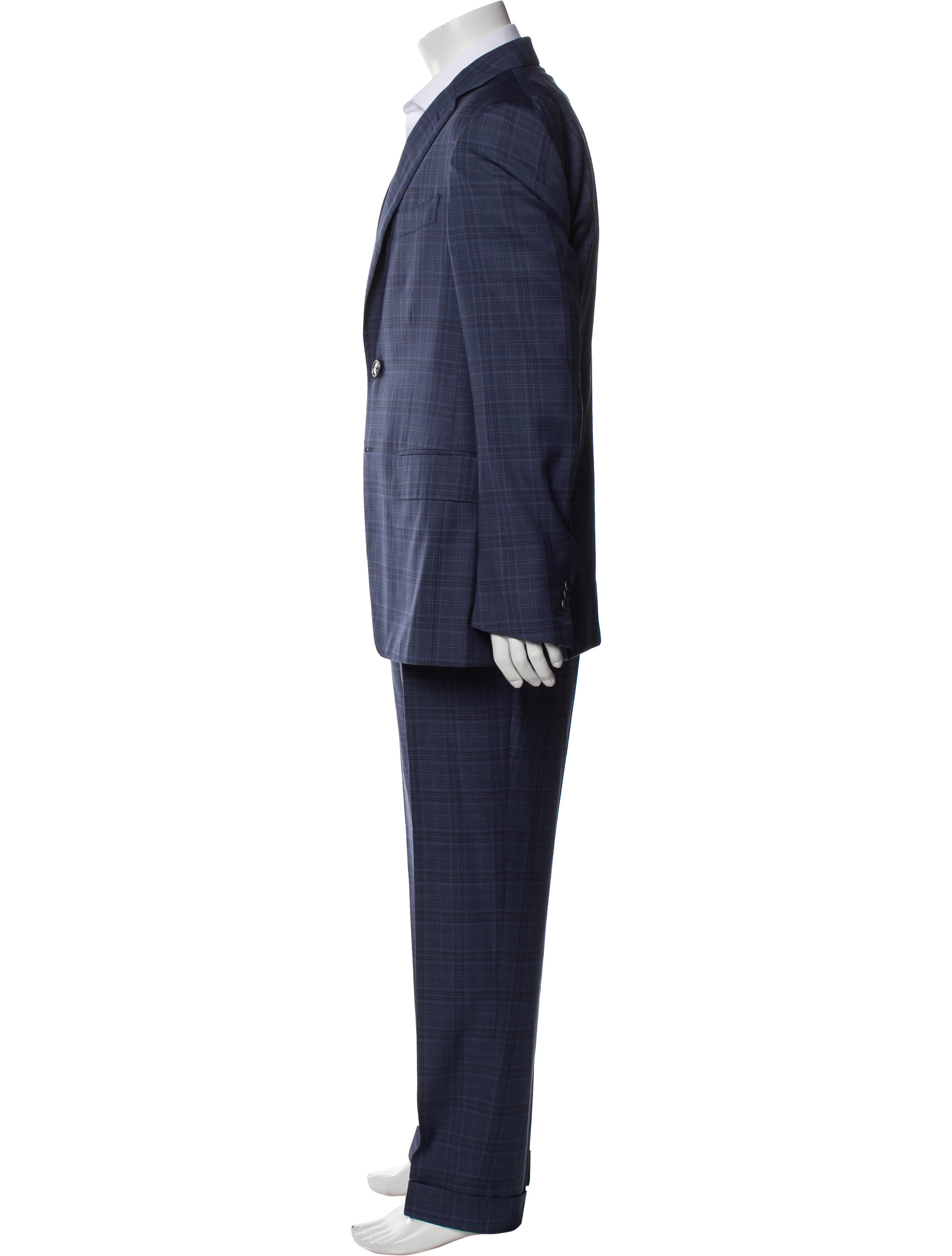 Isaia Wool Plaid Print Two-Piece Suit