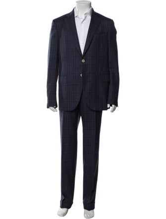 Isaia Wool Plaid Print Two-Piece Suit