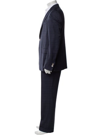 Isaia Wool Plaid Print Two-Piece Suit