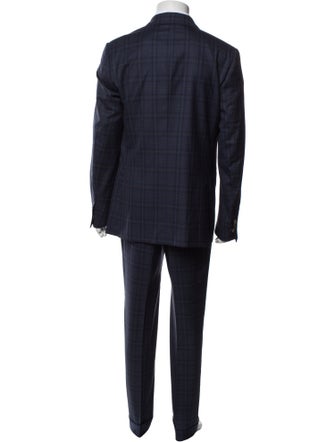 Isaia Wool Plaid Print Two-Piece Suit