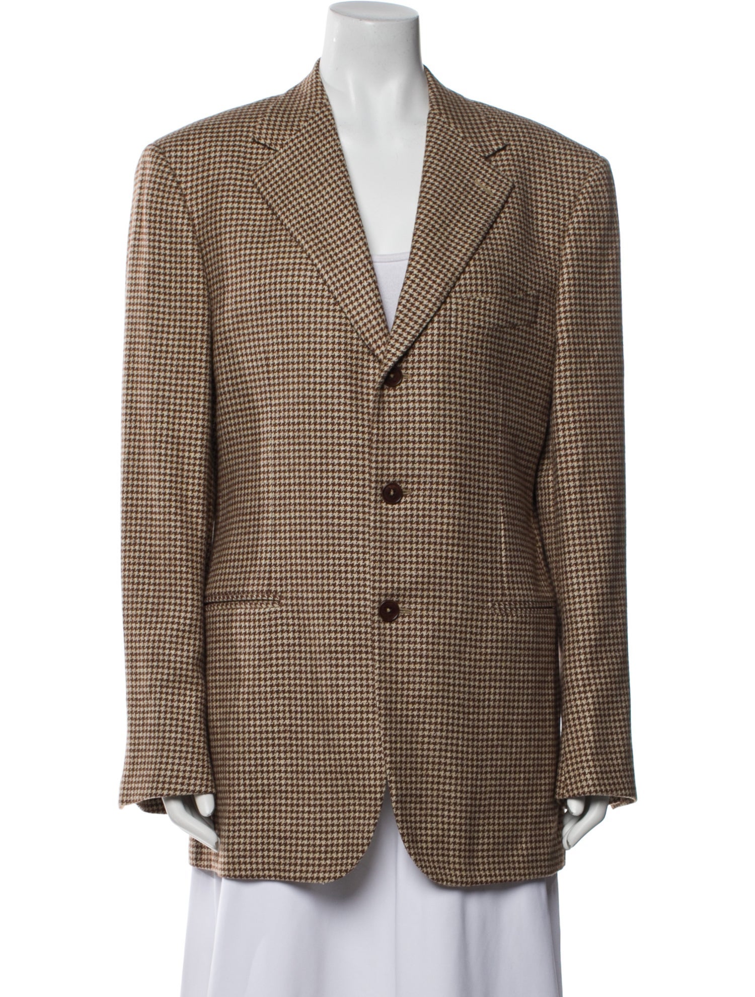 Isaia Wool Houndstooth Print Blazer