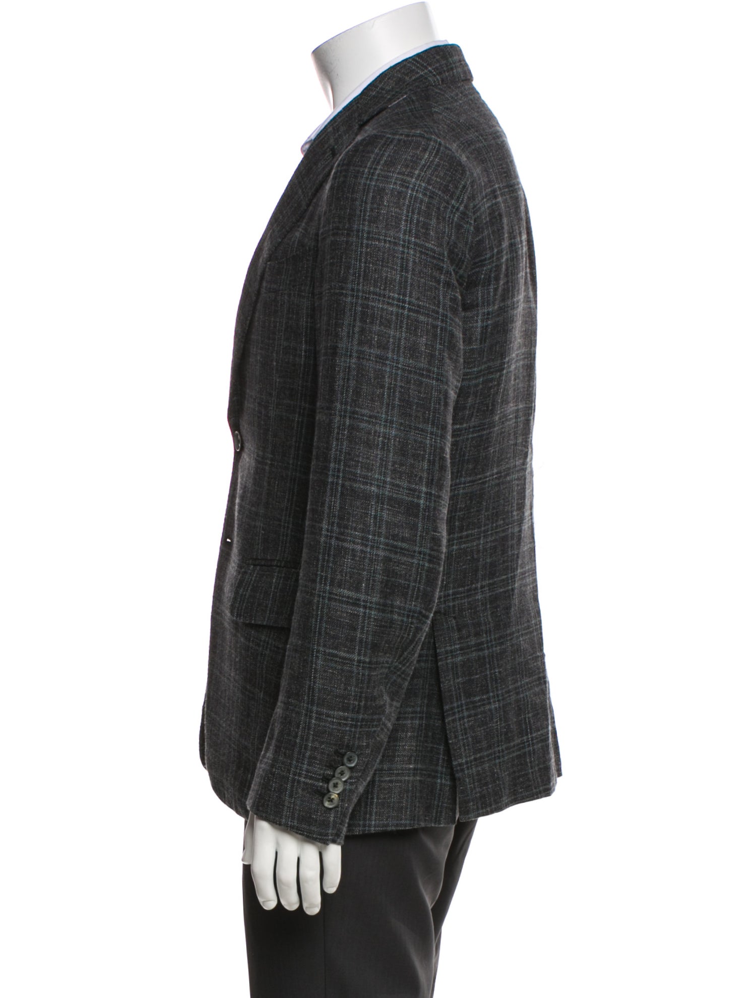 Isaia Wool Plaid Print Blazer