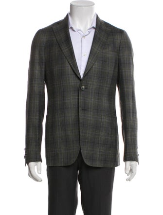 Isaia Wool Plaid Print Blazer