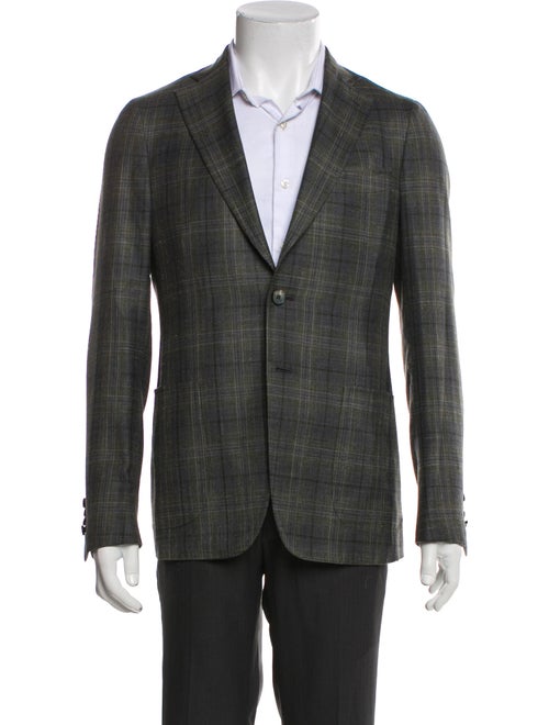 Isaia Wool Plaid Print Blazer