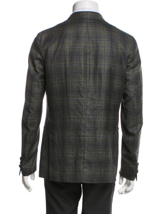 Isaia Wool Plaid Print Blazer