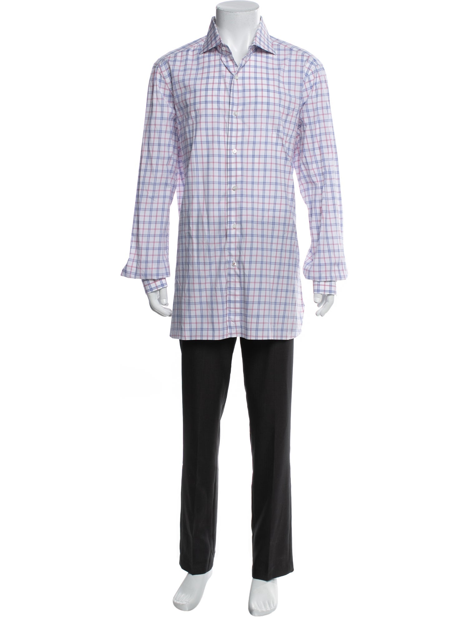 Isaia Plaid Print Long Sleeve Dress Shirt