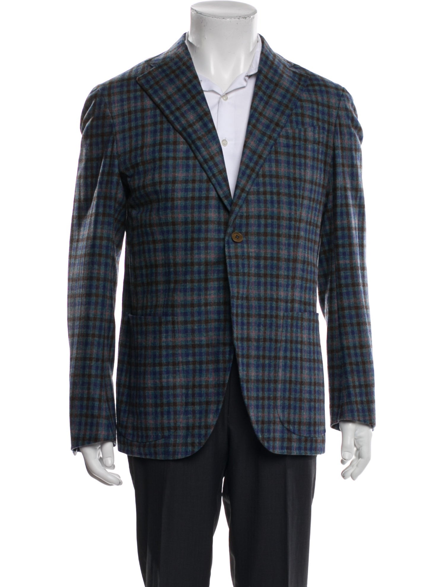Isaia Wool Plaid Print Blazer