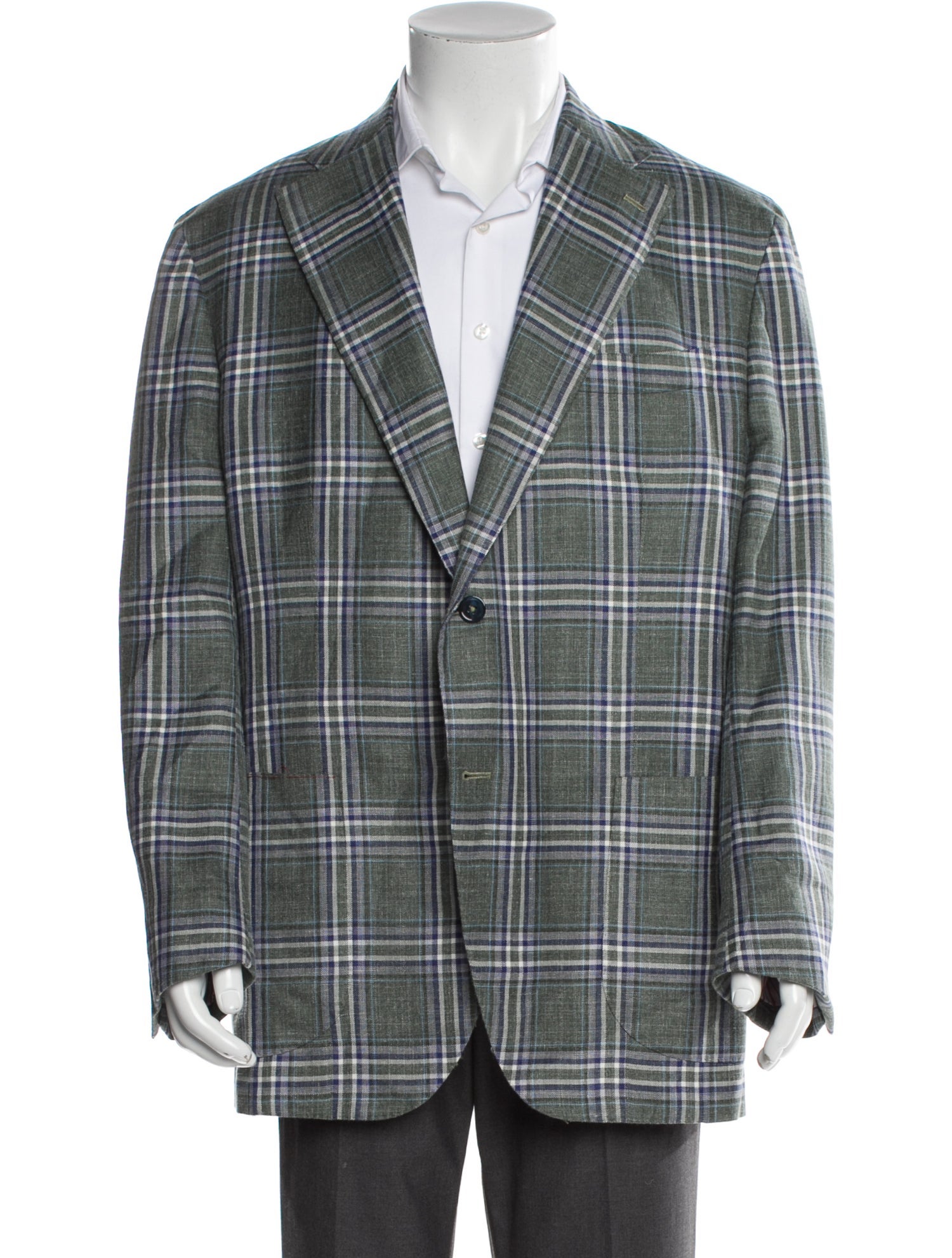 Isaia Wool Plaid Print Blazer