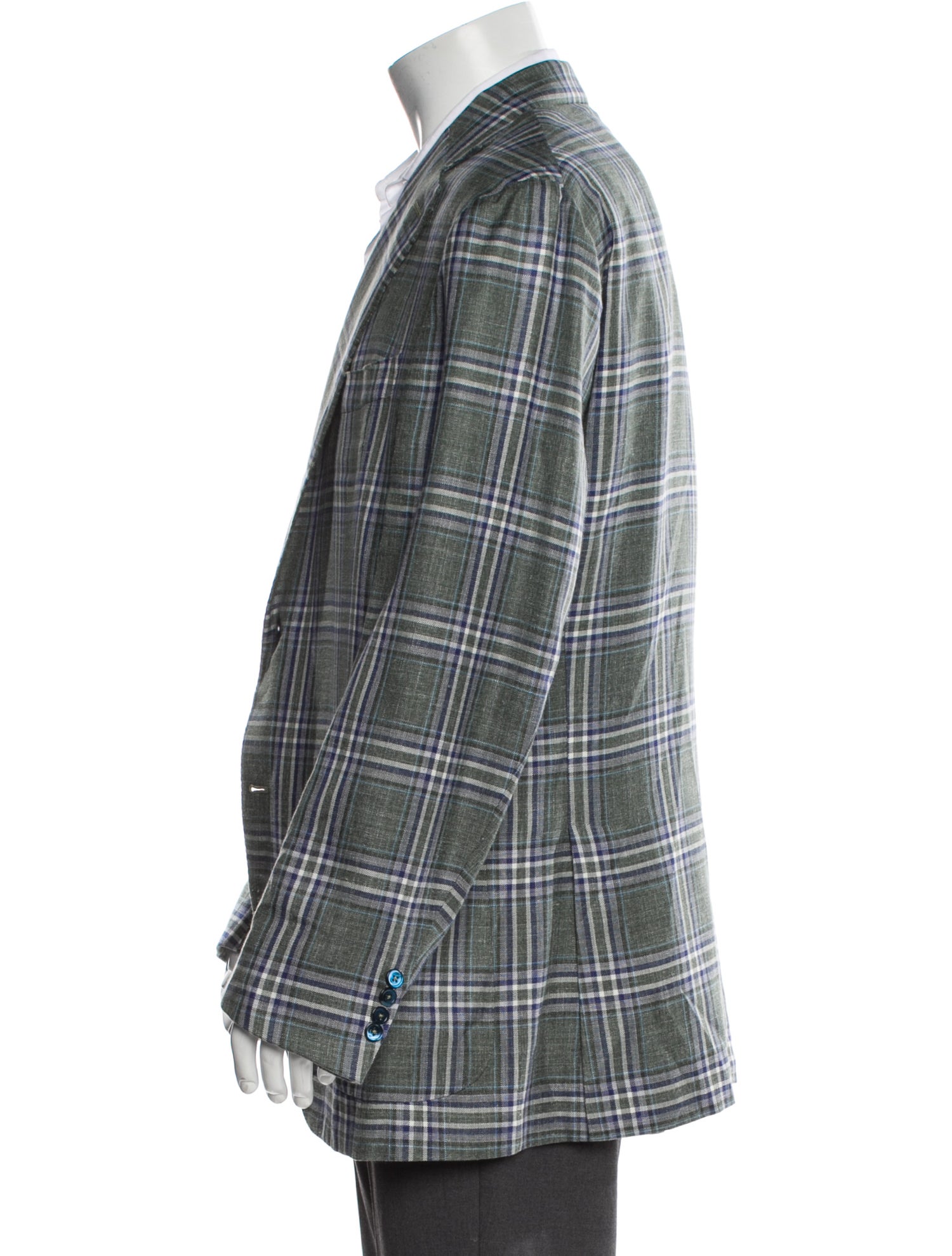 Isaia Wool Plaid Print Blazer