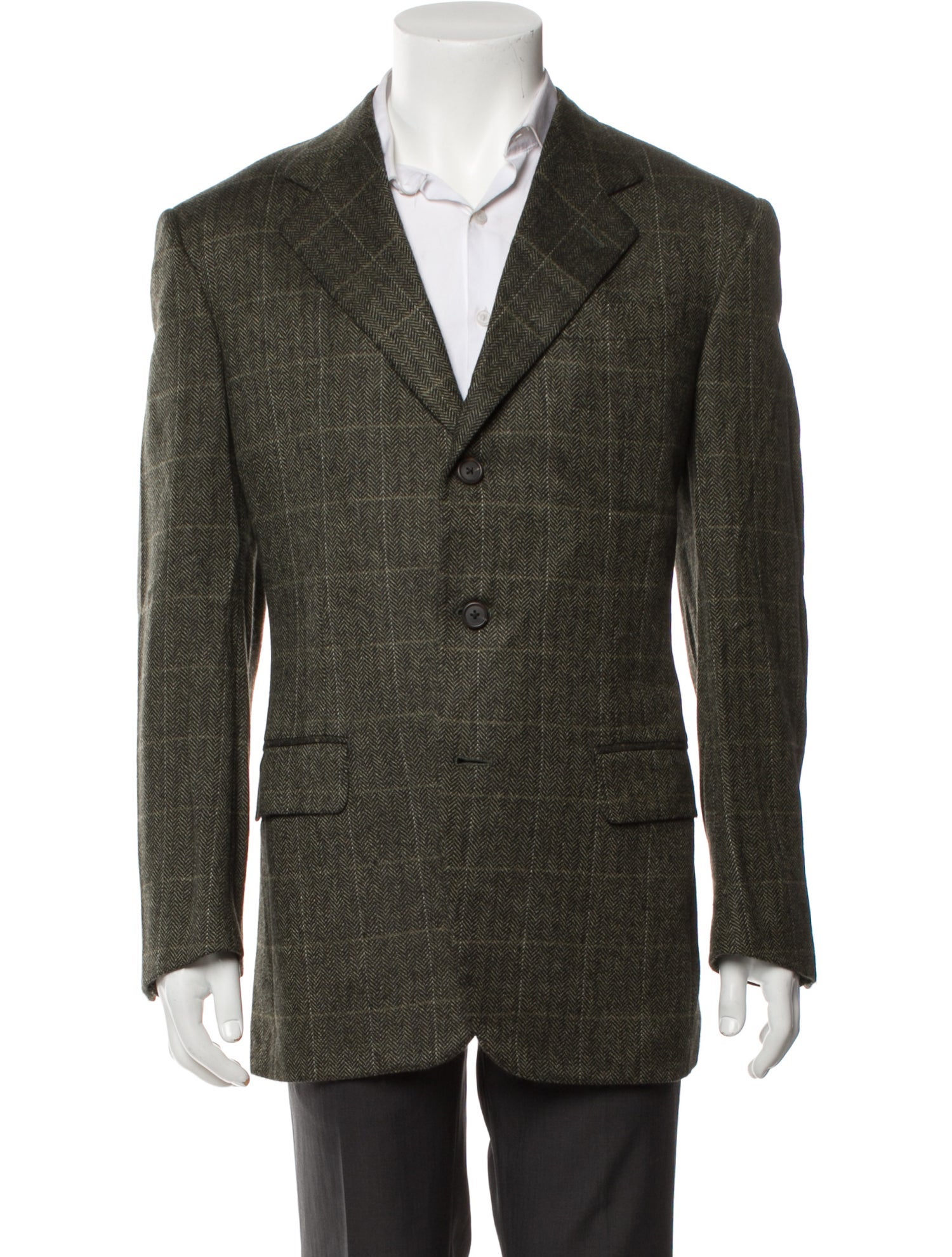 Isaia Cashmere Plaid Print Peacoat