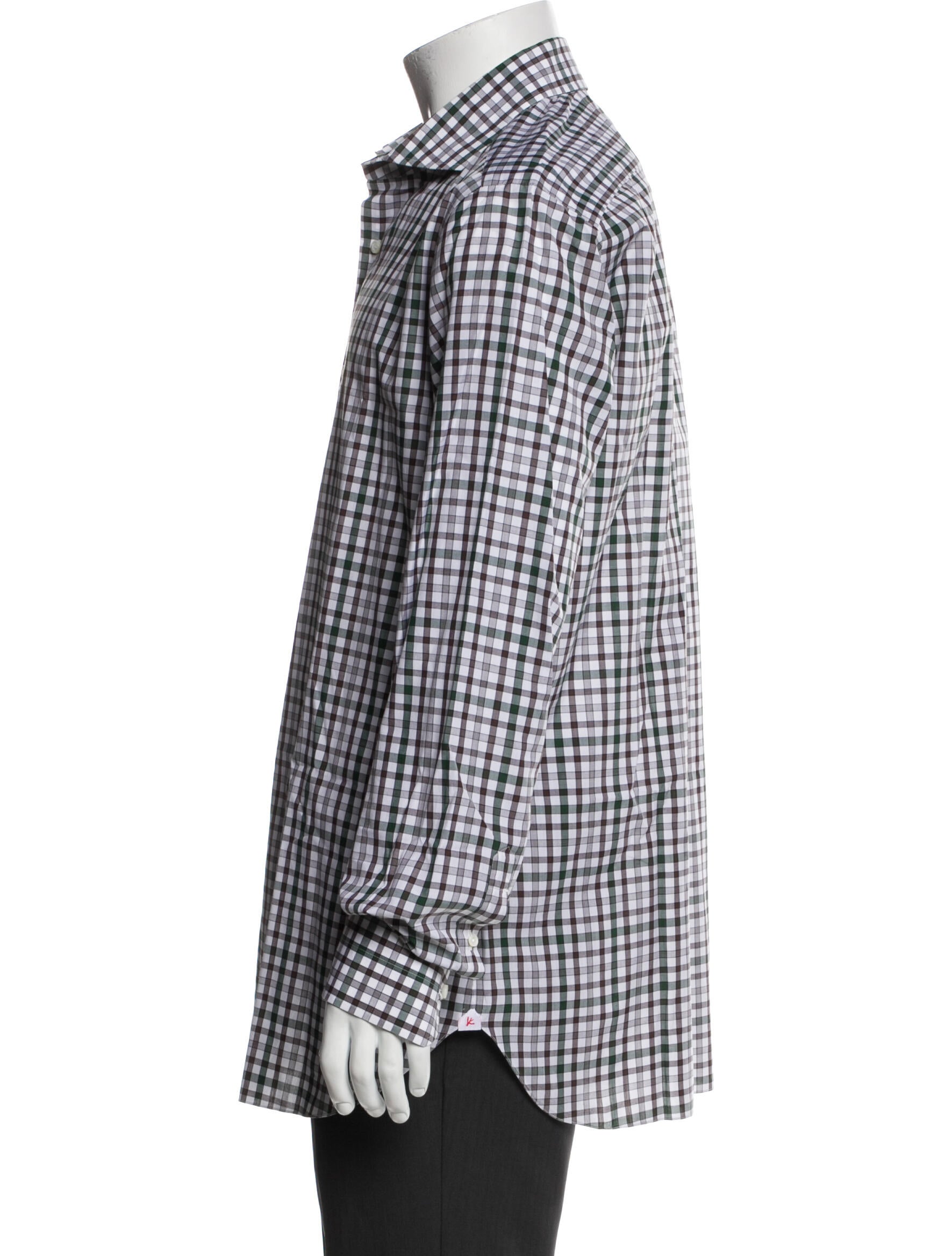 Isaia Plaid Print Long Sleeve Dress Shirt