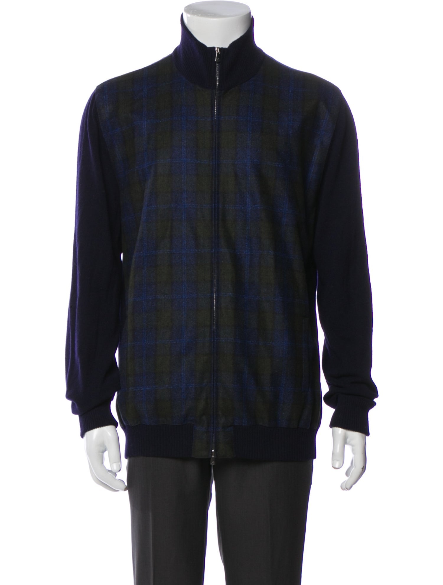 Isaia Cashmere Plaid Print Bomber Jacket