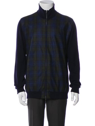 Isaia Cashmere Plaid Print Bomber Jacket