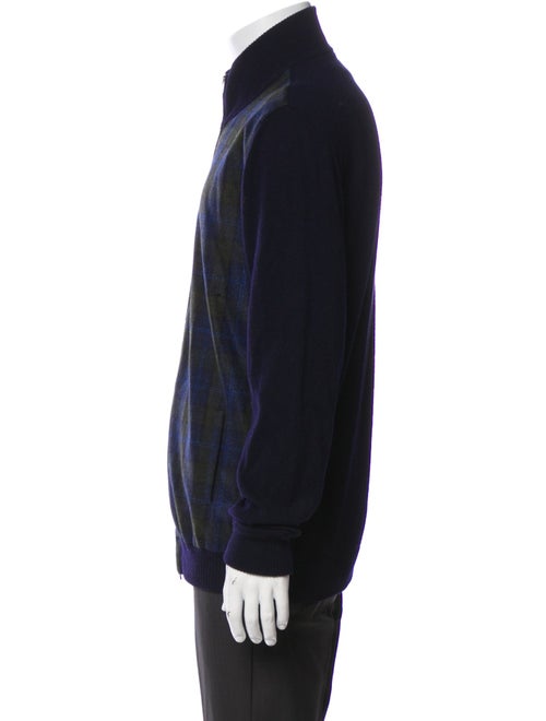 Isaia Cashmere Plaid Print Bomber Jacket