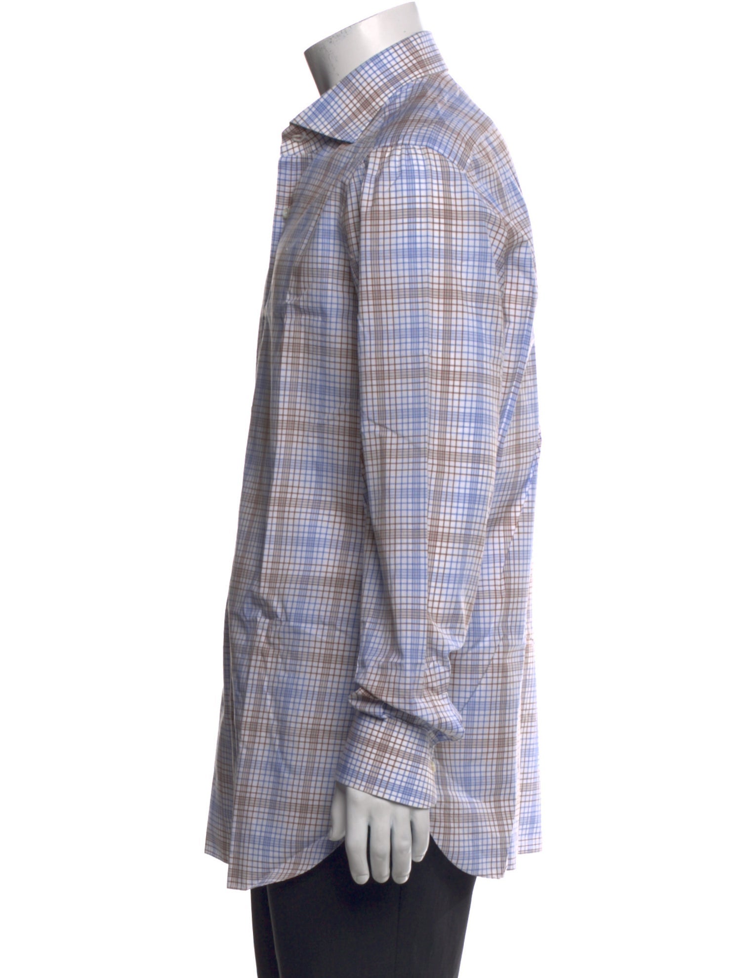 Isaia Plaid Print Long Sleeve Dress Shirt