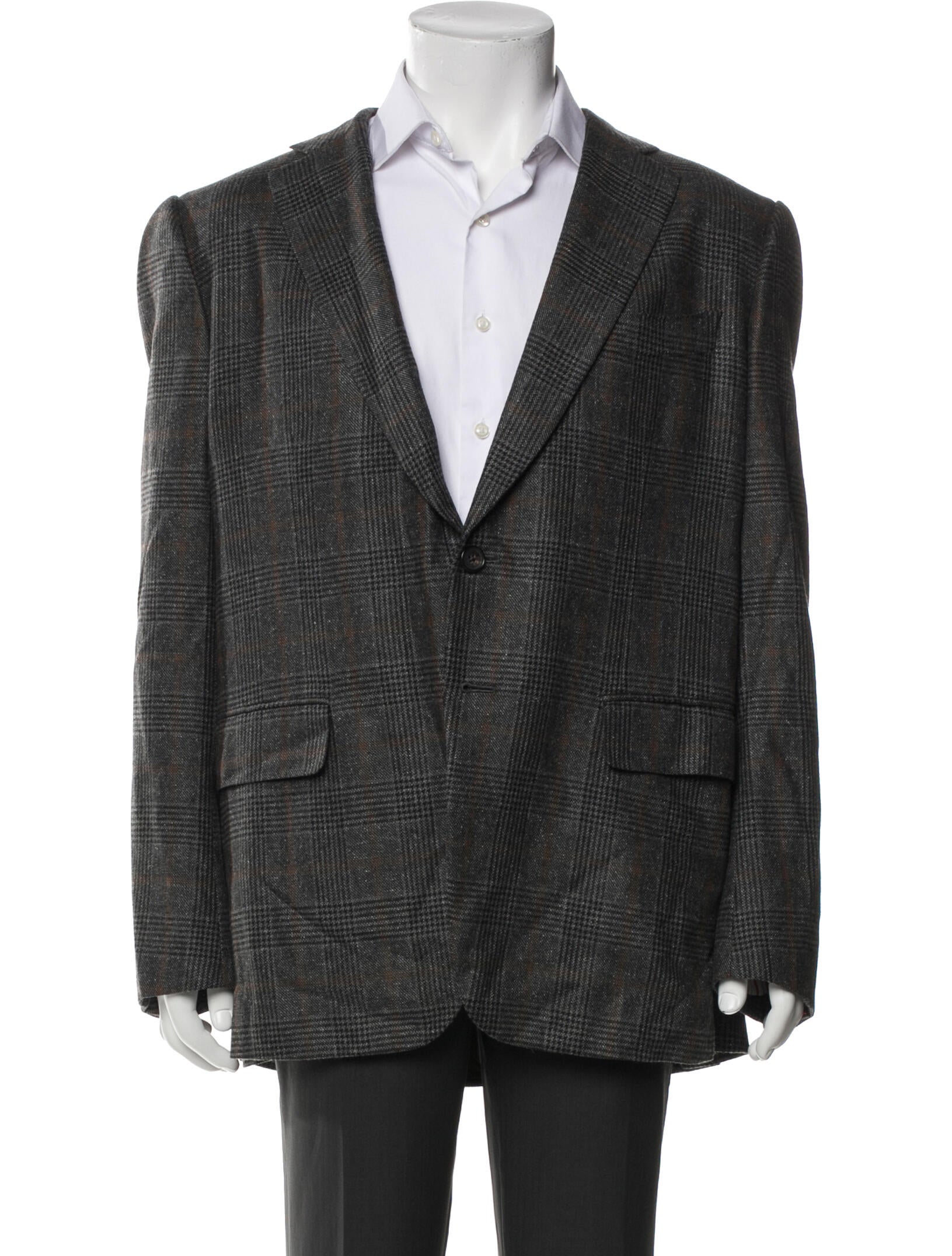 Isaia Silk Plaid Print Blazer