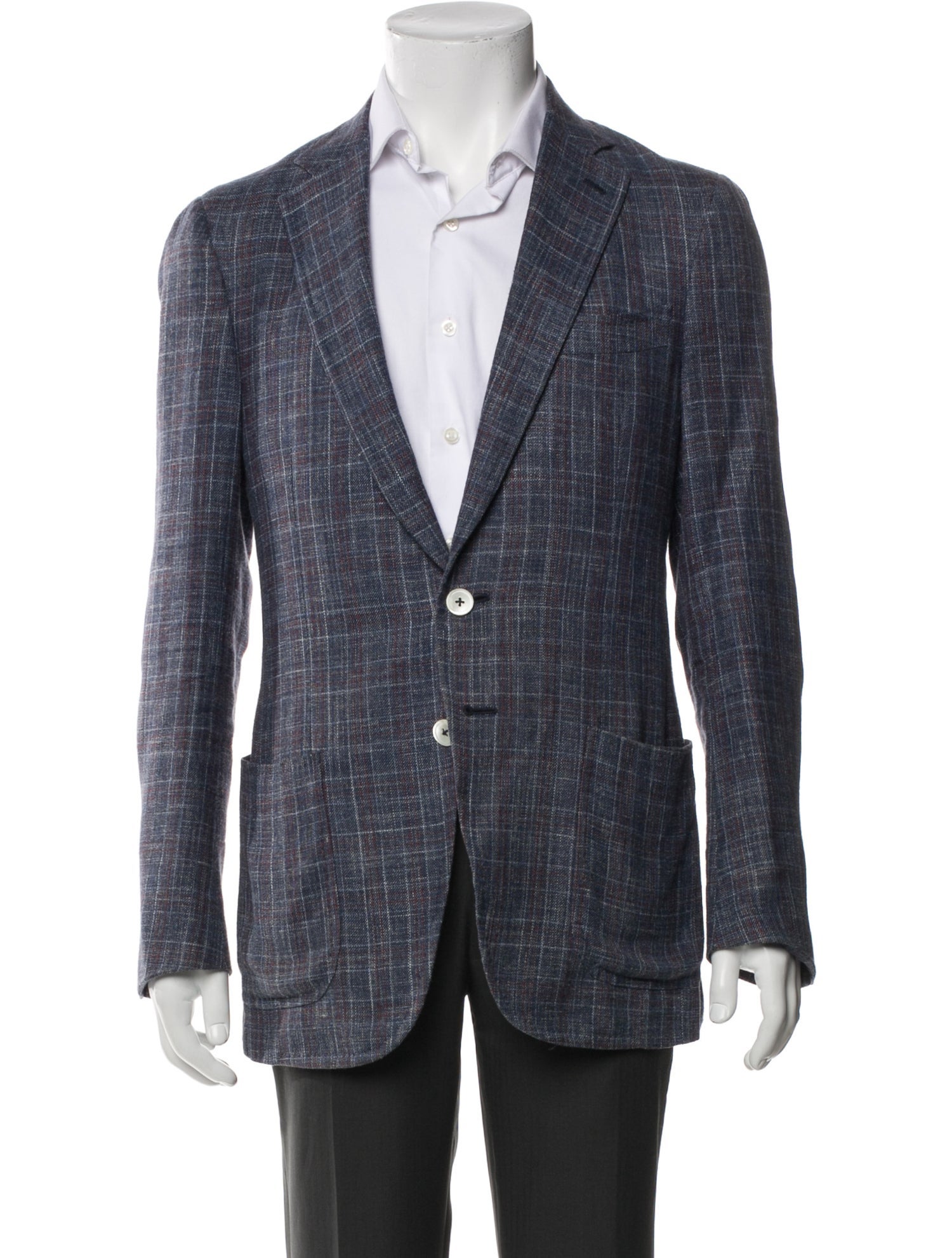 Isaia Wool Plaid Print Blazer