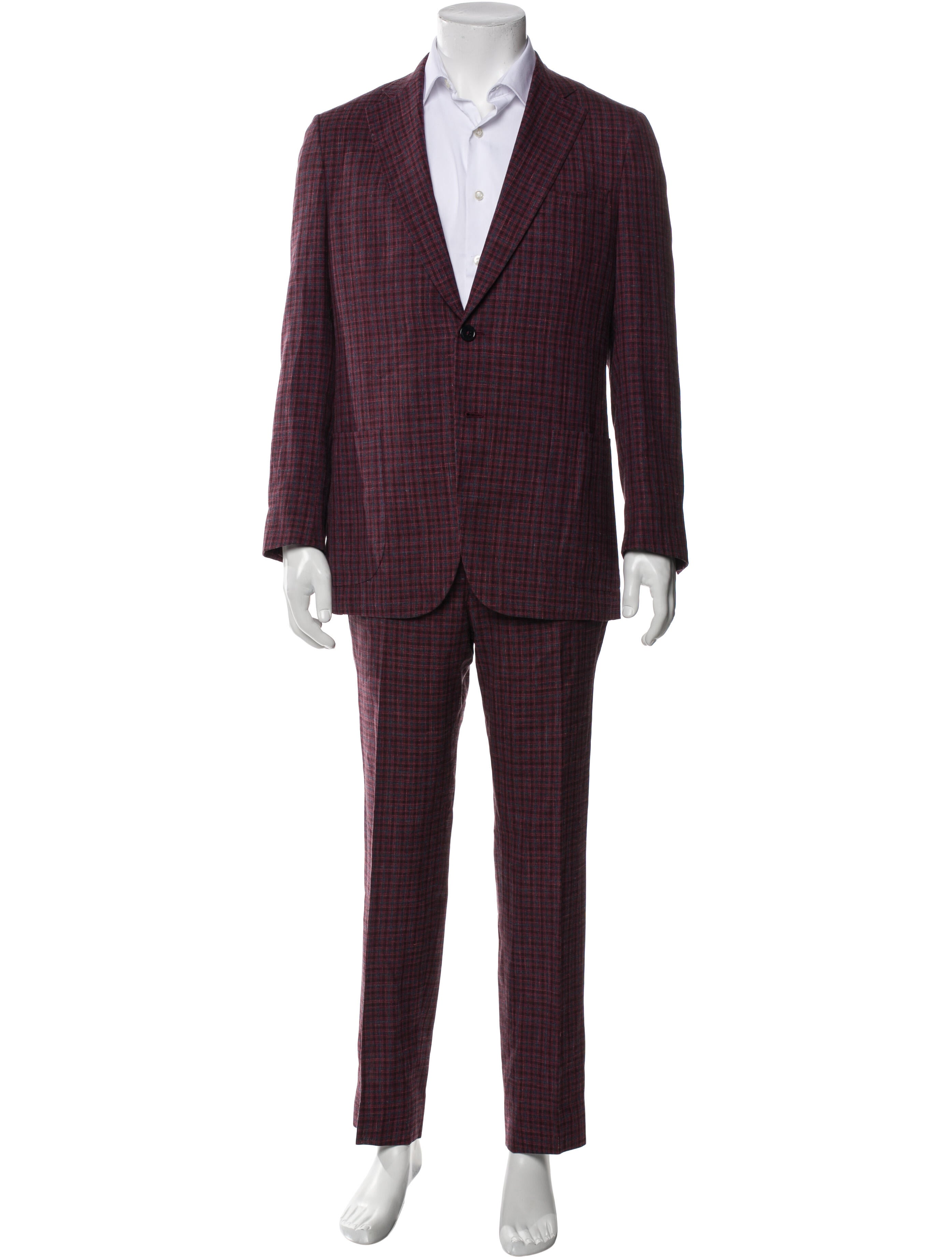 Isaia Wool Plaid Print Two-Piece Suit